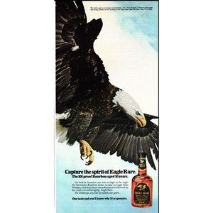 1981 Eagle Rare Kentucky Bourbon Vintage Print Ad Bald Eagle Flying Wall Art